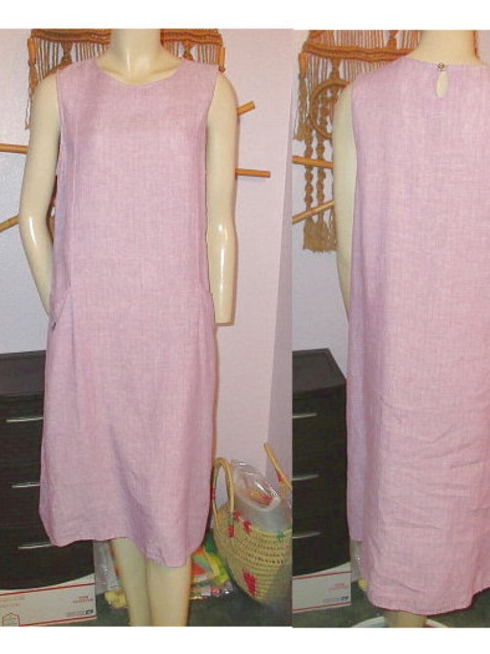 Gundrun Sjoden Linen Dress Size M Pockets Embroidered Striped Coastal Beachy NEW
